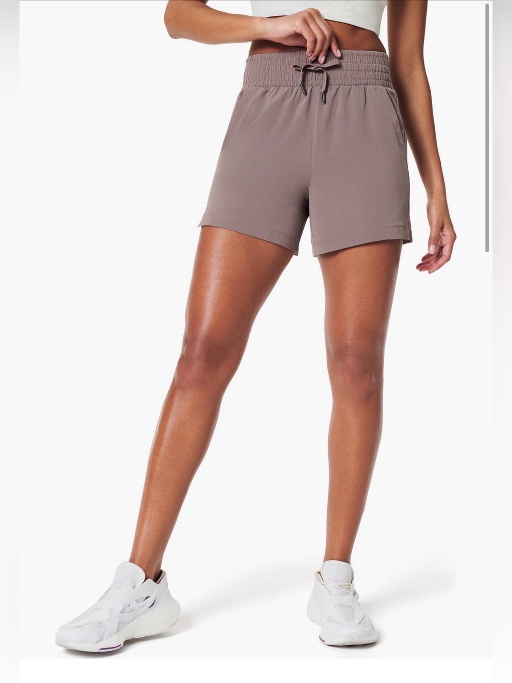 SPANX Casual Fridays Elastic Waist Smoke Taupe Drawstring Athletic Shorts - Picture 6 of 7